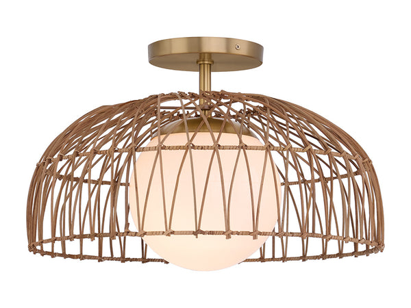 1-Light Convertible Pendant or Semi-Flush in Natural Brass