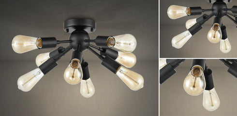 Modern Black Sputnik Ceiling Light 8-Light Flush Mount Fixture