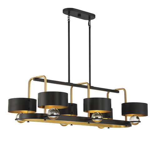 Chambord 6-Light Linear Chandelier in Vintage Black with Warm Brass Accents