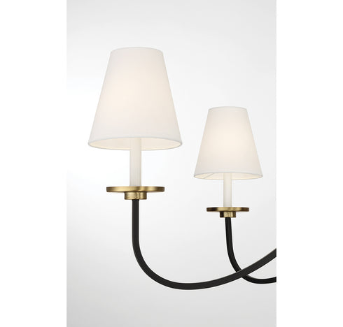 6-Light Chandelier in Black with Natural Brass Accents