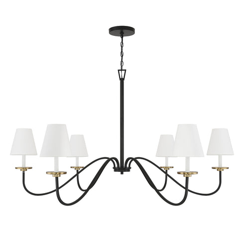 6-Light Chandelier in Black with Natural Brass Accents