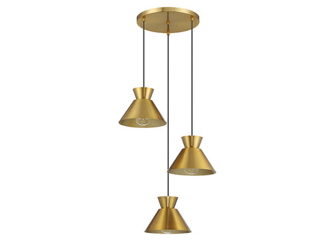 3-Light Multi-Point Chandelier in Natural Brass