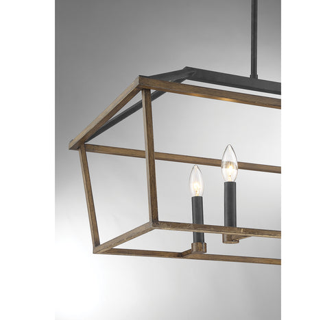 Oaklawn 6-Light Linear Chandelier in Whiskey Wood