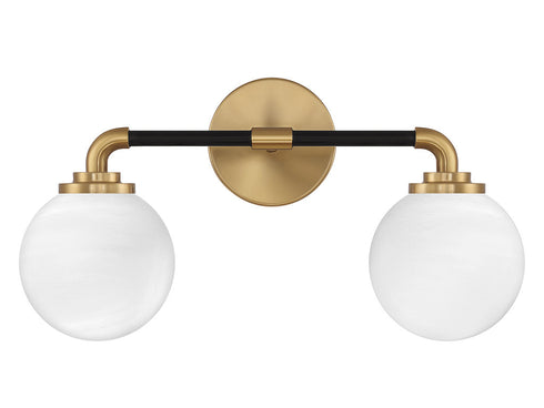 Dresden 2-Light Bathroom Vanity Light in Matte Black with Warm Brass Accents