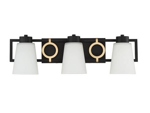 Russo 3-Light Bathroom Vanity Light in Matte Black with Warm Brass Accents