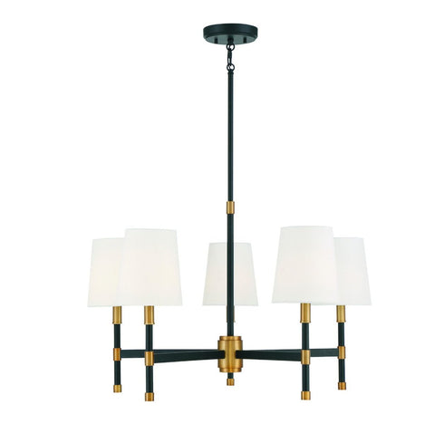 Brody 5-Light Chandelier in Matte Black with Warm Brass Accents