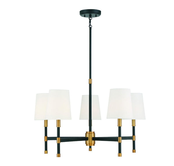 Brody 5-Light Chandelier in Matte Black with Warm Brass Accents