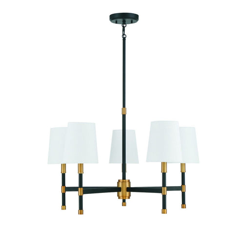 Brody 5-Light Chandelier in Matte Black with Warm Brass Accents