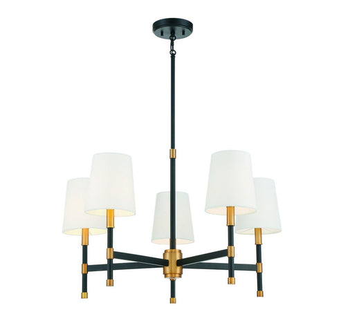 Brody 5-Light Chandelier in Matte Black with Warm Brass Accents