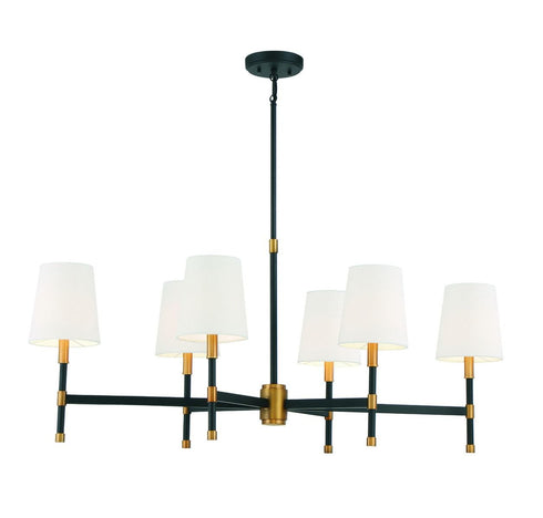 Brody 6-Light Linear Chandelier in Matte Black with Warm Brass Accents