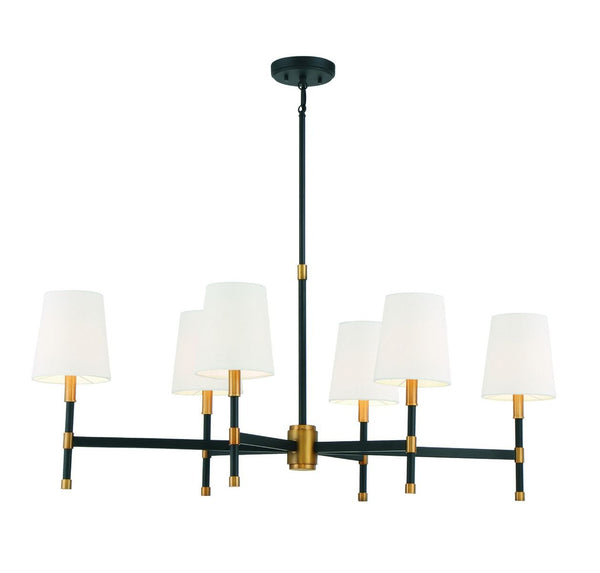 Brody 6-Light Linear Chandelier in Matte Black with Warm Brass Accents