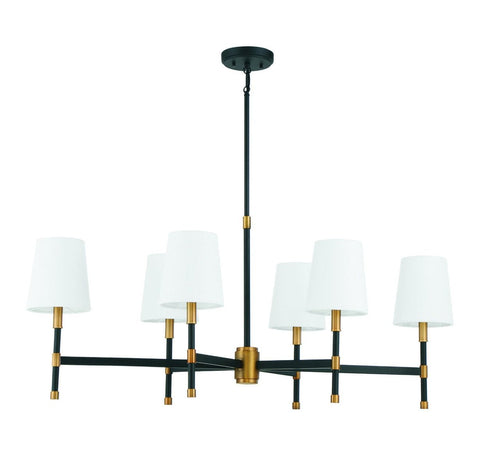 Brody 6-Light Linear Chandelier in Matte Black with Warm Brass Accents