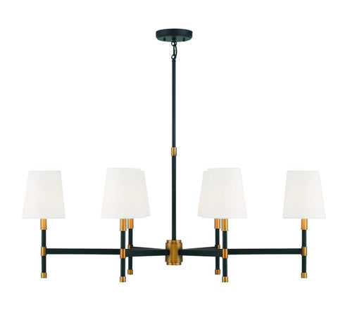 Brody 6-Light Linear Chandelier in Matte Black with Warm Brass Accents