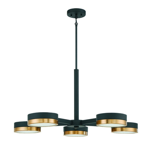 Ashor 5-Light LED Chandelier in Matte Black with Warm Brass Accents