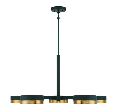 Ashor 5-Light LED Chandelier in Matte Black with Warm Brass Accents