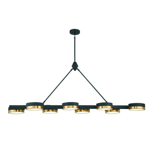 Ashor 8-Light LED Linear Chandelier in Matte Black with Warm Brass Accents