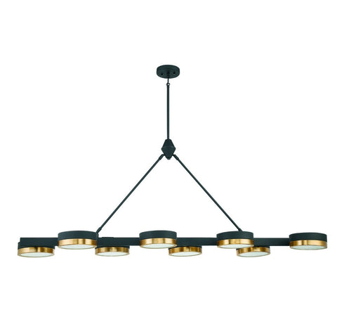 Ashor 8-Light LED Linear Chandelier in Matte Black with Warm Brass Accents