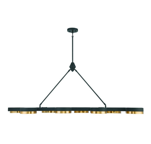 Ashor 8-Light LED Linear Chandelier in Matte Black with Warm Brass Accents