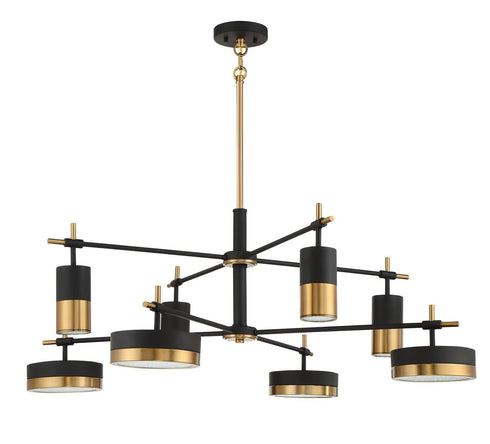 Ashor 8-Light LED Chandelier in Matte Black with Warm Brass Accents