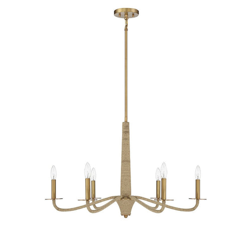 Cannon 6-Light Chandelier in Warm Brass and Rope