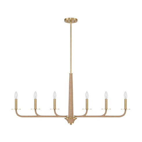 Cannon 6-Light Chandelier in Warm Brass and Rope