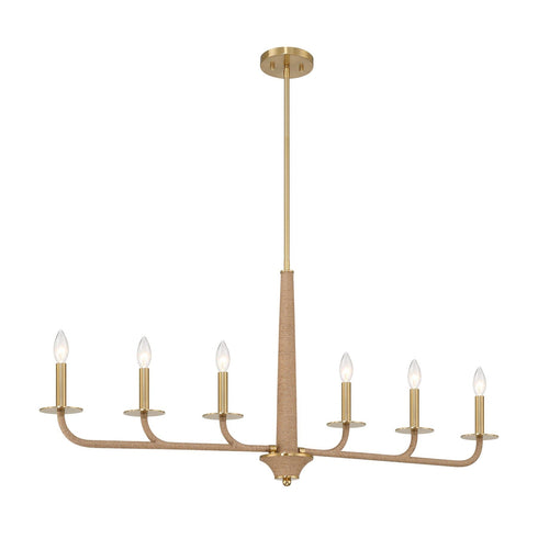 Cannon 6-Light Chandelier in Warm Brass and Rope