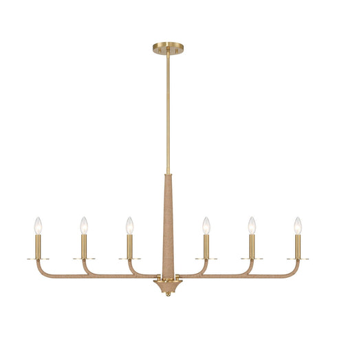 Cannon 6-Light Chandelier in Warm Brass and Rope