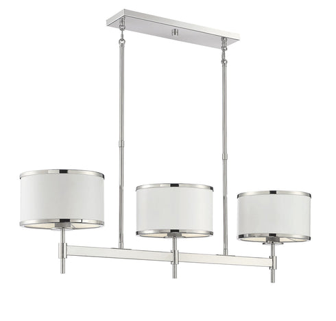 Delphi 3-Light Linear Chandelier in White with Polished Nickel Acccents