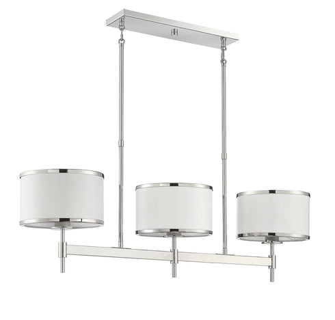 Delphi 3-Light Linear Chandelier in White with Polished Nickel Acccents