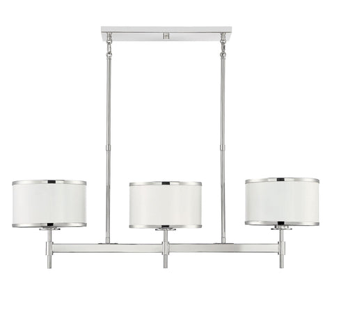 Delphi 3-Light Linear Chandelier in White with Polished Nickel Acccents