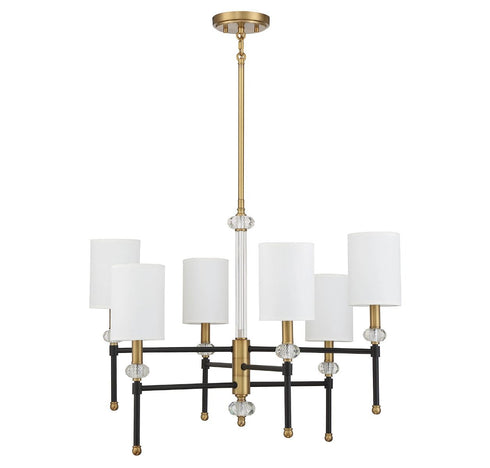 Tivoli 6-Light Chandelier in Matte Black with Warm Brass Accents