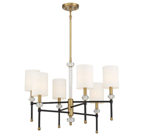 Tivoli 6-Light Chandelier in Matte Black with Warm Brass Accents