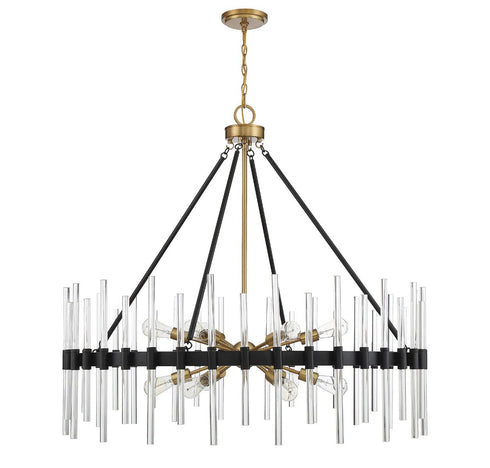 Santiago 12-Light Chandelier in Matte Black with Warm Brass Accents