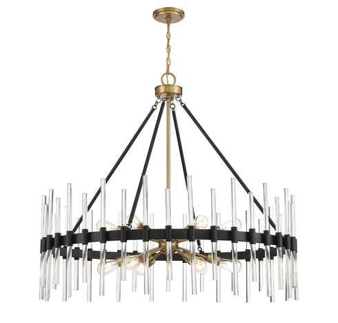 Santiago 12-Light Chandelier in Matte Black with Warm Brass Accents