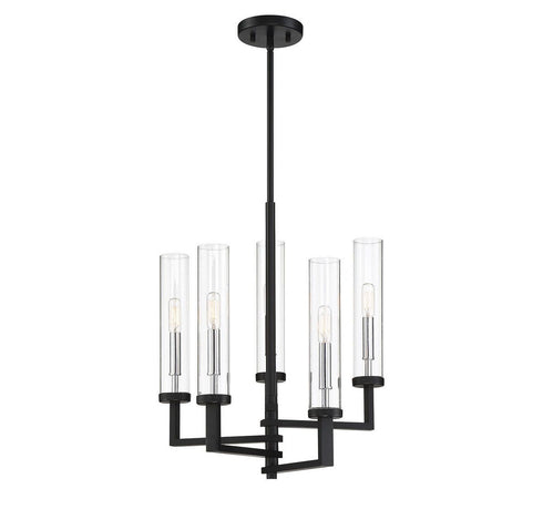 Folsom 5-Light Adjustable Chandelier in Matte Black with Polished Chrome Accents
