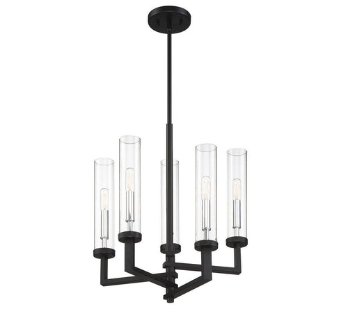 Folsom 5-Light Adjustable Chandelier in Matte Black with Polished Chrome Accents