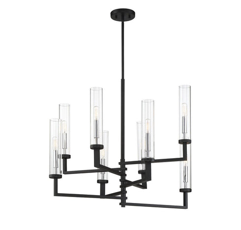 Folsom 8-Light Adjustable Chandelier in Matte Black with Polished Chrome Accents