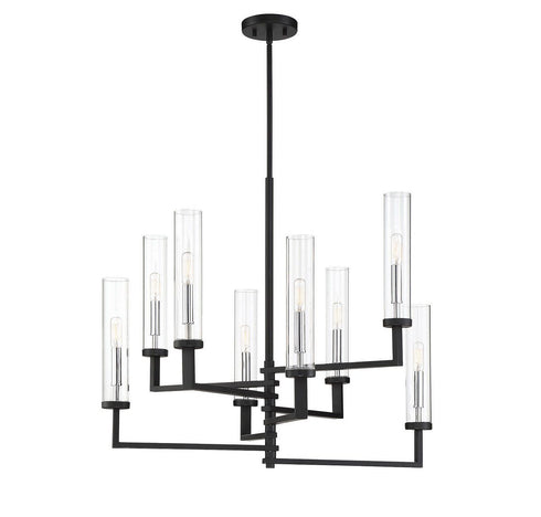 Folsom 8-Light Adjustable Chandelier in Matte Black with Polished Chrome Accents