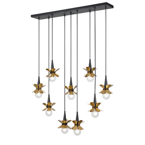 Portinatx 9-Light Linear Chandelier in Satin Black with Hammered Gold by Breegan Jane
