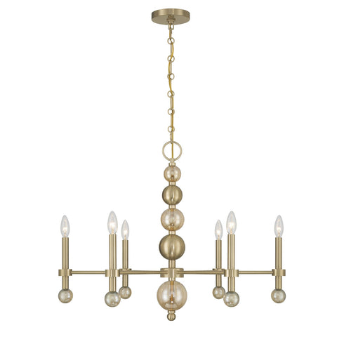 Crescent 6-Light Chandelier in Noble Brass