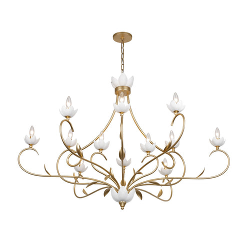 Muse 12-Light Chandelier in French Gold and White Cashmere by Breegan Jane