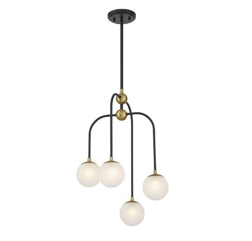 Couplet 4-Light Chandelier in Matte Black with Warm Brass Accents