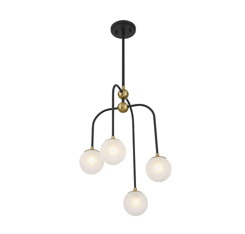Couplet 4-Light Chandelier in Matte Black with Warm Brass Accents