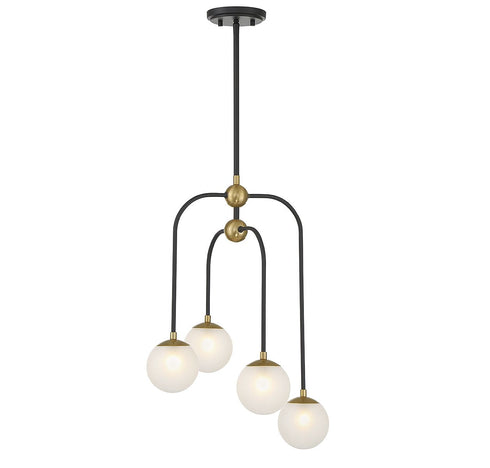 Couplet 4-Light Chandelier in Matte Black with Warm Brass Accents