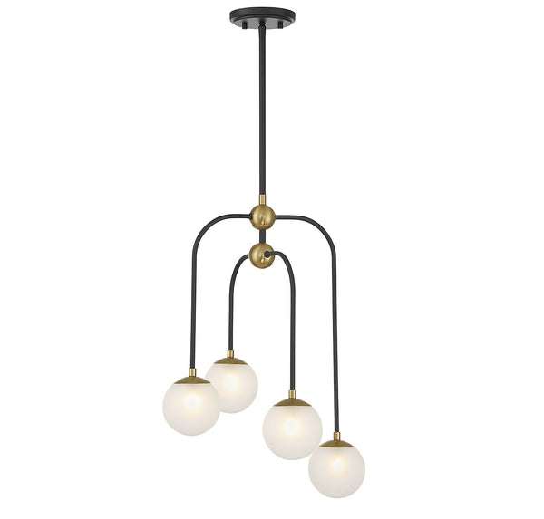 Couplet 4-Light Chandelier in Matte Black with Warm Brass Accents
