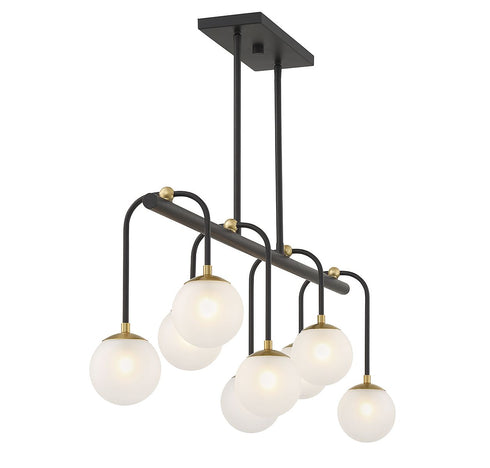 Couplet 8-Light Linear Chandelier in Matte Black with Warm Brass Accents