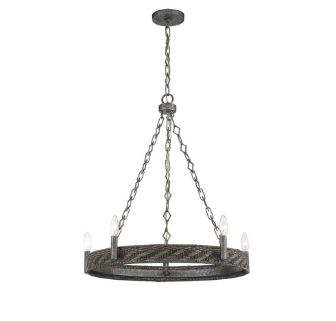 Tripoli 5-Light Chandelier in Mottled Zinc with Gray Rattan