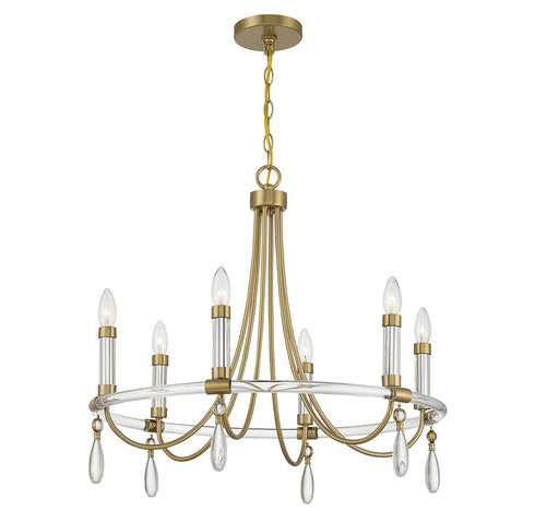 Mayfair 6-Light Chandelier in Warm Brass and Chrome