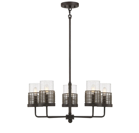 Granada 5-Light Chandelier in Gunsmoke with Gray Rattan