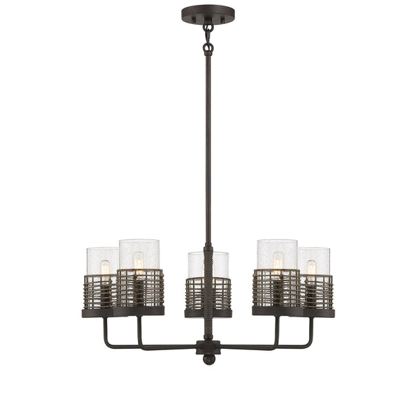 Granada 5-Light Chandelier in Gunsmoke with Gray Rattan
